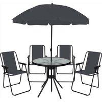 OHS 6 Piece Patio Set Outdoor Table Chairs Parasol Garden Furniture in Light Grey