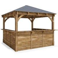 Dunster House Garden Bar 3x3m Wooden Outdoor Pub Shed Kiosk Counter, Leviathan in Brown
