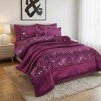 Snug City Embroidered Duvet Cover Set Luxury Bedding with Matching Accessories in Purple | Size: Double