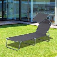 OUTSUNNY Folding Chair Sun Lounger w/ Sunshade Garden Recliner Hammock in Grey