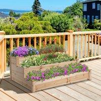OUTSUNNY Wooden Raised Bed 3-Tier Planter Kit Elevated Plant Box 124x124x56cm in Natural | Size: 124 x 124 x 56 cm