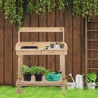OUTSUNNY Wood Potting Bench Work Table w/ 2 Wheels & Drawer, 92x45x119cm in Natural | Size: 92 x 45 x 119 cm