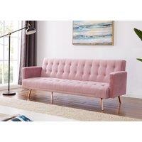 Home Detail Windsor Velvet Sofa Bed With Tufted Detail & Rose Gold Legs in Pink