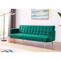 Home Detail Windsor Velvet Sofa Bed With Tufted Detail & Gold Legs in Green