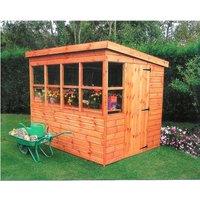 Shires Sun Pent 6x6' Single Door with 6 Windows Wooden Garden Potting Shed in Brown
