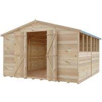 Shires Overlap 10 x 10 Feet Dip Treated Apex Shed Double Door with Windows in Brown