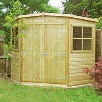 Shires Pressure Treated Corner Shed Shiplap Garden Shed Approx 8 x 8 Feet in Light Tan