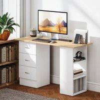 HOMCOM 120cm Computer Desk, Study Table with 3 Shelf & Drawers in Natural | Size: 120 cm