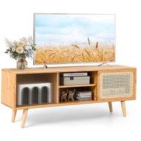 Costway Mid Century Modern TV Stand for TVs up to 55 Bamboo Entertainment Center in Natural
