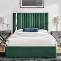 UK Bed Furniture Valencia Gas Lift Storage Upholstered Bed with 48 Inch Headboard in Green | Size: Single