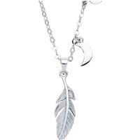 Jewelco London Women's Silver CZ Angel Wing Feather Charm Necklace 16 + 2 inch