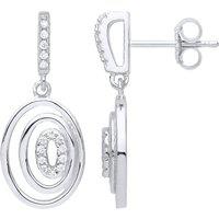 Jewelco London Women's Silver CZ Cartoon Eye Oval Hoop Drop Earrings