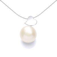 Jewelco London Women's Silver Pearl Full Moon Love Heart Charm Necklace 12mm 18 inch