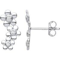 Jewelco London Women's 925 Sterling Silver CZ Trilogy Daisy Flower Cluster Drop Earrings