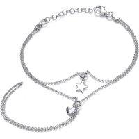 Jewelco London Women's Silver Star Moon Charms Finger Ring Hand Harem Bracelet 7 + 1"