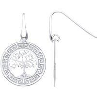 Jewelco London Women's 925 Sterling Silver Greek Key Tree of Life Circle Drop Earrings