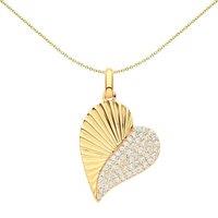 Jewelco London Women's Gilded Silver CZ Fluted Sunburst Love Heart Pendant Necklace in Gold