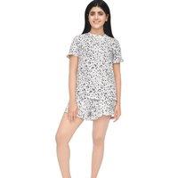 Smart Living Women's Casual Grey Leopard Print Frill Short Sleeve Tee & Shorts Set in White | Size: 2XL