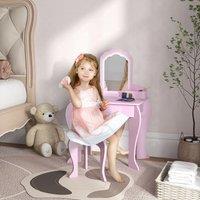 ZONEKIZ Dressing Table with Mirror & Stool, Drawer, Storage Boxes, Cloud Design in Pink