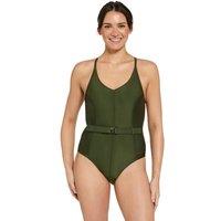 Zoggs Women's Mandira Belt Crossback One Piece Swimsuit in Green | Size: 16