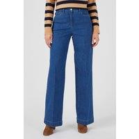 Damart Women's Secret Stretch Wide Leg Jeans - Comfort Fit Denim in Mid Blue | Size: 16L