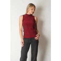SOLO Women's Sleeveless High-Neck Top with Marble Effect & Sparkle Detail in Wine | Size: 10