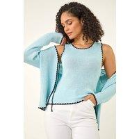 Roman Women's Sequin Detail Trim Knit Vest in Light Blue | Size: 14