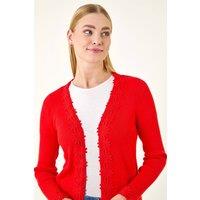Roman Women's Floral Lace Trim Knit Cardigan in Red | Size: 20
