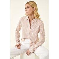 Roman Women's Textured Stripe Collared Shirt in Camel | Size: 12