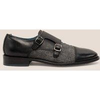 Oswin Hyde Men's Oscar Leather Tweed Monk Strap in Black | Size: 8