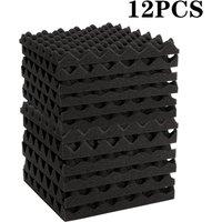 Living and Home 12Pcs 30x30cm High-Density Flame-Retardant Wave Shape Acoustic Foam Panels in Black | Size: 30x30 cm