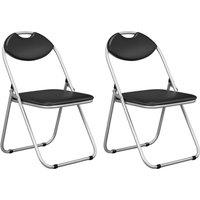 Costway Set of 2 Folding Metal Chair Padded Kitchen Dining Seat U-shaped Guest Chair in Black