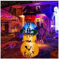 Living and Home 6ft Halloween Inflatable Stacked Pumpkin Witch with RIP Tombstone & Bat Print Yard Party Decor with LED Lights in Orange