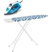 Geepas 1800W Steam Iron & Ironing Board Combo Set in Blue