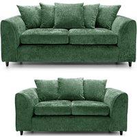 Furnishings For Less UK Monaco Chenille Fabric Sofa Set 3 & 2 Seater Sofa Scatter Back Curved Arm in Green