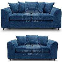 Furnishings For Less UK Monaco Chenille Fabric Sofa Set 3 & 2 Seater Sofa Scatter Back Curved Arm in Blue