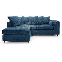 Furnishings For Less UK Monaco Chenille Fabric 3 to 4 Seater L Shaped Corner Sofa Left Hand Facing in Blue