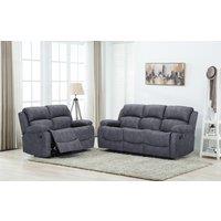 Furnishings For Less UK Alaska Grey Suede Fabric Sofa Suite Manual Reclining Sofa Set 3 + 2 Seater Sofas High Back