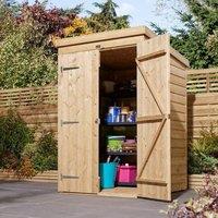 Rowlinsons 4 x 4 Ft Double Door Shiplap Pent Shed - Timber, L128 x W125 x H192 cm in Brown