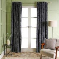 OHS Waffle Fleece Curtains Thermal Eyelet Soft Blackout in Charcoal | Size: 229 cm width x 229 cm drop