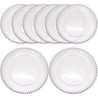 Neel Blue 33cm Set of 12 Charger Plates with Beaded Design Glass Plates for Dinner Table Decoration in Silver