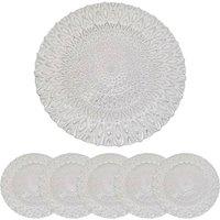 Neel Blue 33cm Set of 6 Charger Plates Peacock Design Glass Plates for Dinner Table Decoration in Silver