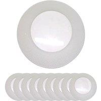 Neel Blue 33cm Set of 12 Charger Plates Checkered Design Glass Plates for Dinner Table Decoration in Metallic Silver