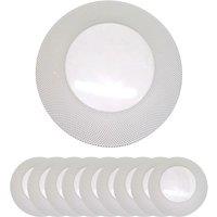 Neel Blue 33cm Set of 6 Charger Plates Checkered Design Glass Plates for Dinner Table Decoration in Metallic Silver