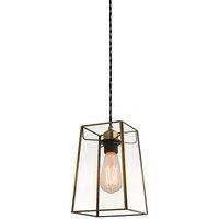 Loops Hanging Ceiling Pendant Light Antique Brass & Square Glass Shade Sleek Box Lamp in Clear