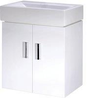 Balterley Wall Hung 2 Door Cloakroom Vanity Basin Unit Gloss White 450mm