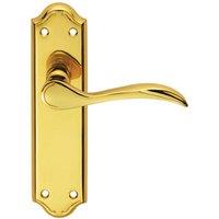 Loops PAIR Curved Door Handle Lever on Latch Backplate 180 x 45mm Polished Brass in Metallics