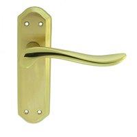 Loops PAIR Curved Lever on Sculpted Latch Backplate 180 x 48mm Satin/Polished Brass in Metallics