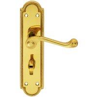 Loops PAIR Reeded Scroll Lever on Shaped Bathroom Backplate 205 x 49mm Polished Brass in Metallics