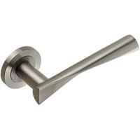Loops PAIR Angular Twisted Lever on Round Rose Concealed Fix Satin Stainless Steel in Metallics